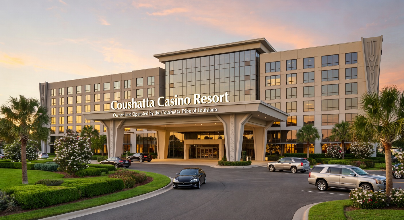 Interior rendering of a luxury suite in the Legacy Tower, featuring tribal-inspired decor, modern furnishings, and panoramic views of the gaming floor below