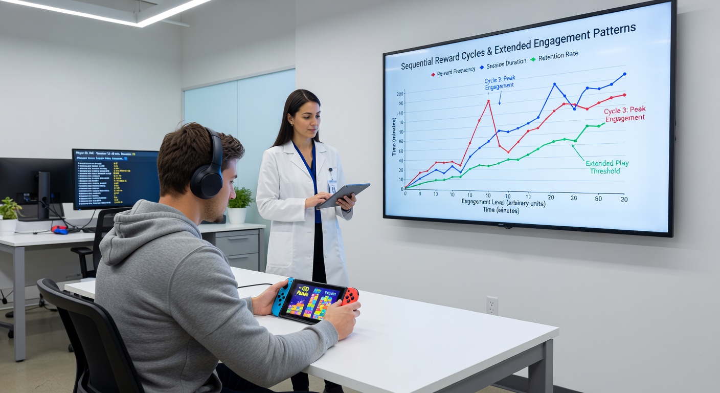Graph illustrating rising engagement curves tied to reward cycle completion rates in mobile games