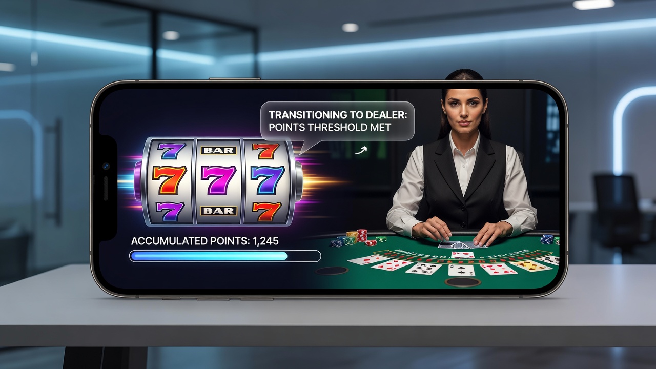 Smartphone screen displaying live dealer transition prompted by accumulated loyalty points
